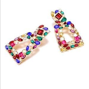 Rhinestone Rectangle Dangle Earrings